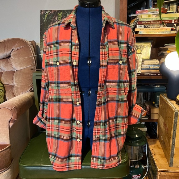 J. Crew Flannel Button Down Shirt -  Pink, Green, and Blue plaid - Picture 4 of 8